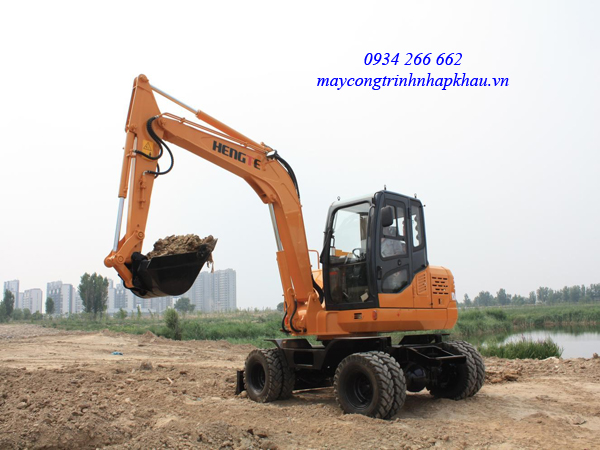 máy xúc đào thủy lực bánh lốp hiệu Hengte Trung Quốc gầu 0.23m3